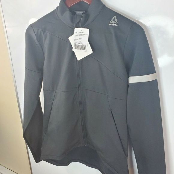 Black Men/'s New Reebok Running Jacket Coat Pullover Top Sweatshirt